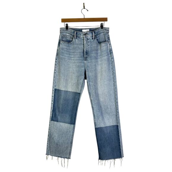LOFT The 90s Straight Jeans Womens 4 Light Wash Patchwork Raw Hem High Rise 90s - Picture 1 of 7